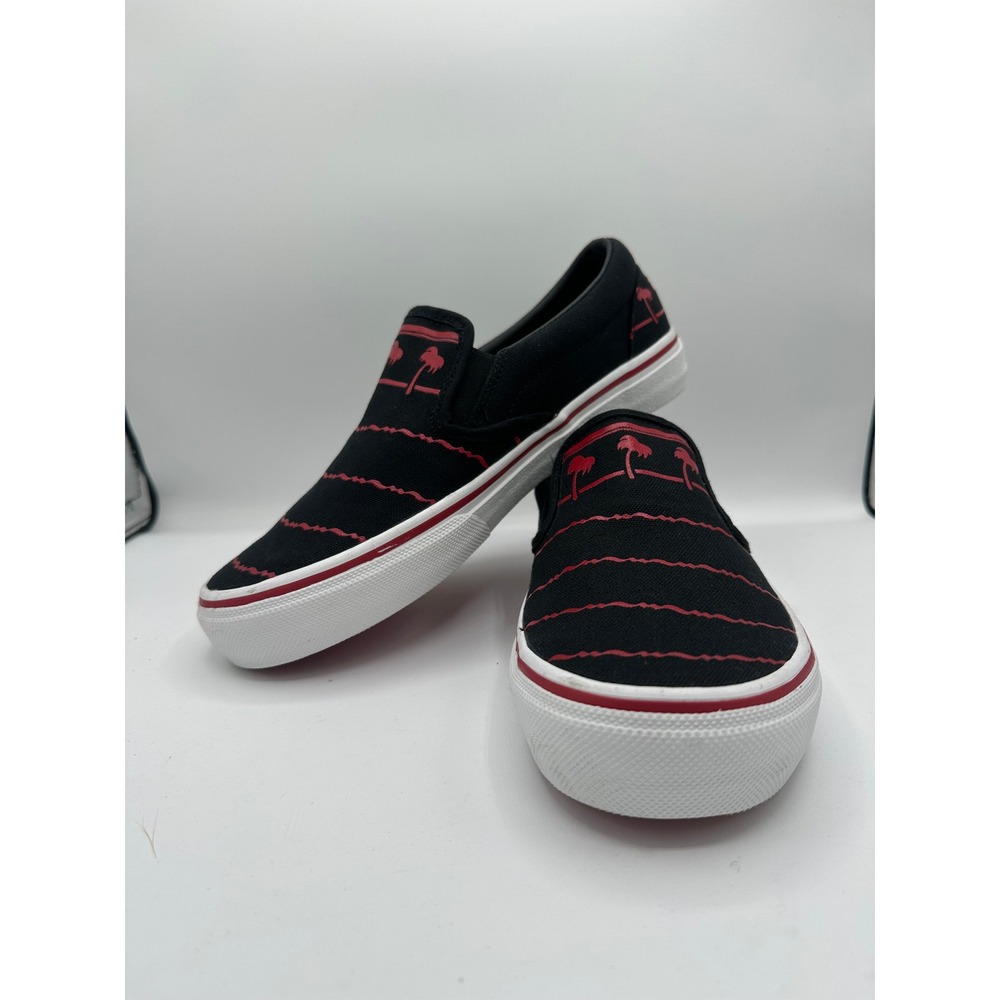 In-N-Out Burger Drink Cup Shoes Black Red Palm Tree Slip On Mens 7 Womens 8.5